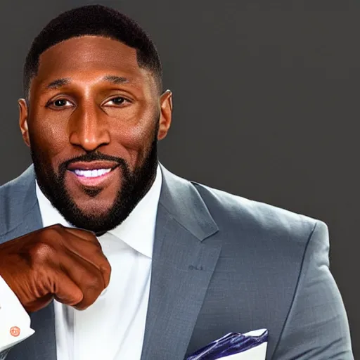 Prompt: ray lewis drinking juice and hosting a podcast