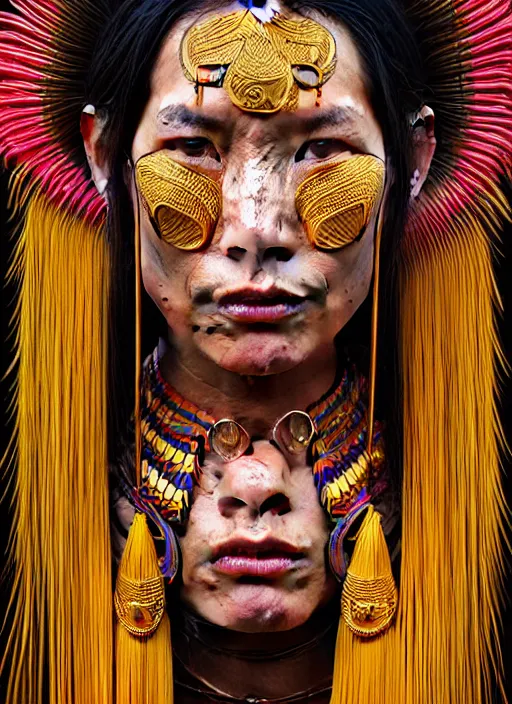 Prompt: portrait of catriona balfe as a kayan tribe woman with gold neck rings, hyper detailed ultra sharp trending on artstation, colorful, psychedelic, ornate, intricate, digital painting, concept art, smooth, sharp focus, illustration, art by artgerm and greg rutkowski and h. r. giger, 8 k