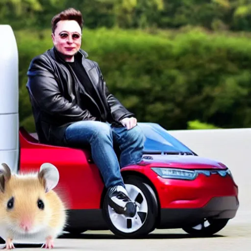 Image similar to elon musk riding a mecha hamster