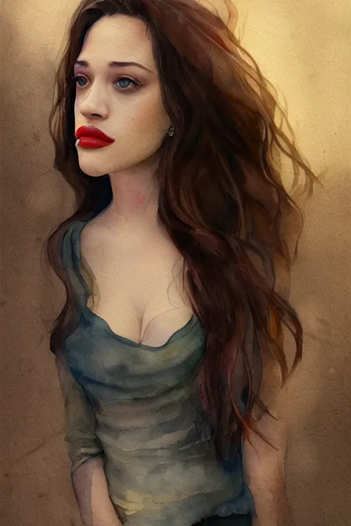 Prompt: Full body long camera shot, Portrait of young, beautiful kat dennings, full of details, watercolor painting, concept art, smooth, by Ina Wong and wlop ，trending on cgsociety and artstation，8kHDR，light effect