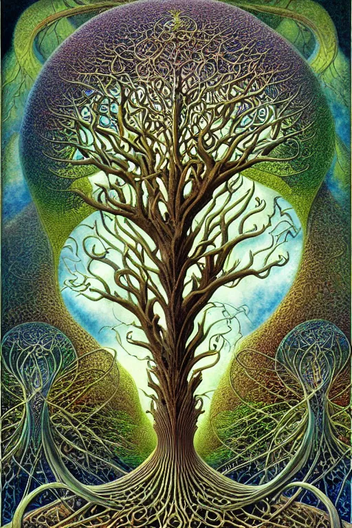 Image similar to tree of life by roger dean and andrew ferez, art forms of nature by ernst haeckel, divine chaos engine, symbolist, visionary, art nouveau, botanical fractal structures, organic, detailed, realistic, surreality