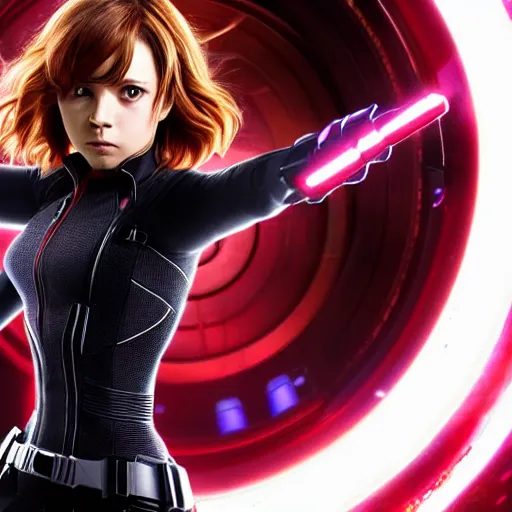 Prompt: Still image of Ochako Uraraka as Black Widow in Avengers (2012), cinematic shot, 8k, hyperdetailed,