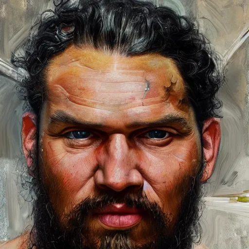 Image similar to high quality high detail painting by lucian freud, hd, khal drogo