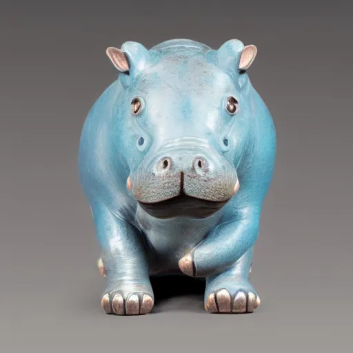 Image similar to a small hippo statue with natural wood belly and polished blue back