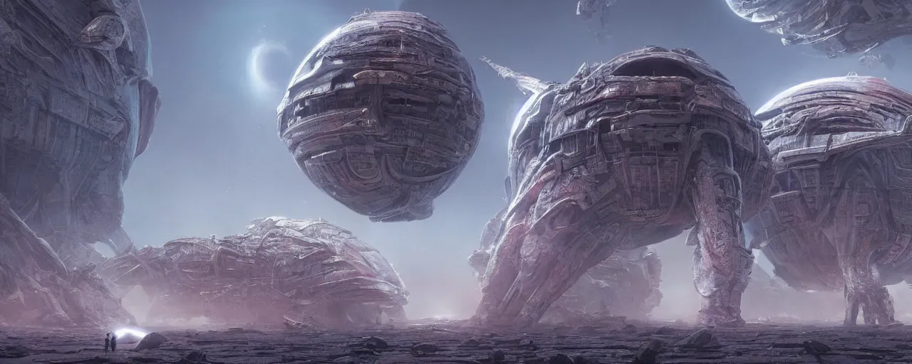 Image similar to an epic scifi movie still, a space megastructure, by jean pierre ugarte, by david umemoto, by wayne barlowe, by zdzislaw beksinski, by hr giger, octane render, 4 khd 2 0 2 2 3 d cgi rtx style global illumination ray tracing hdr arstation pixar and disney unreal