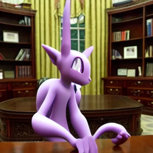 Prompt: mewtwo in the oval office