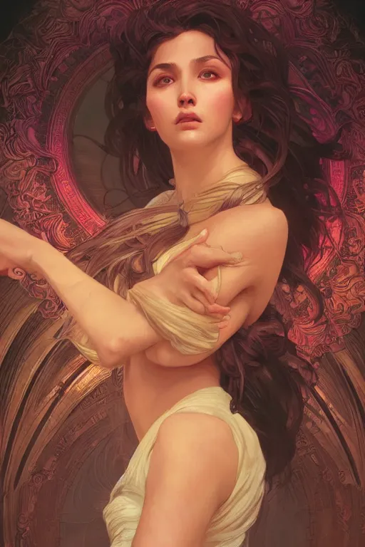 Image similar to close up portrait of goddes of rose, digital illustration, dramatic lighting, by artgerm and greg rutkowski and alphonse mucha