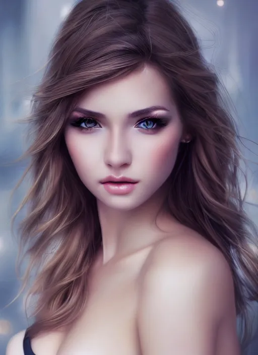 Image similar to a gorgeous female photo, professionally retouched, soft lighting, realistic, smooth face, [ [ full body shot ] ], perfect eyes, wide angle, sharp focus on eyes, 8 k high definition, insanely detailed, intricate, elegant, art by artgerm, snowy winter