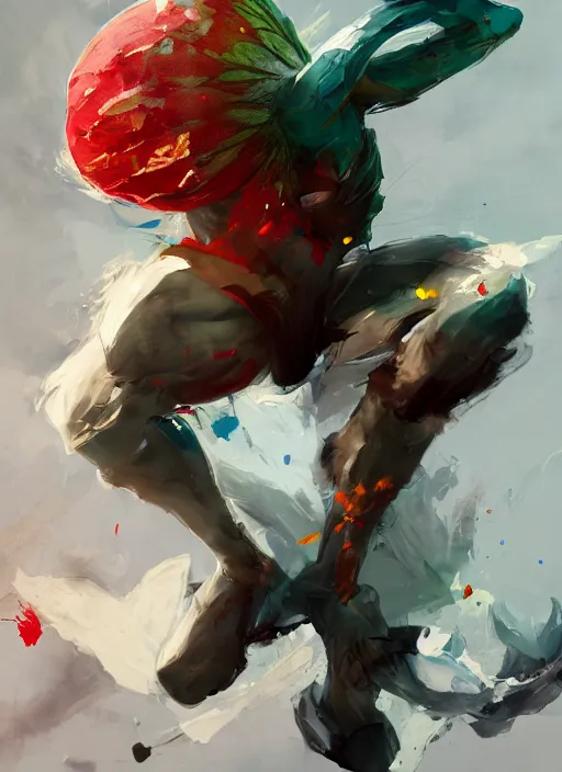 Image similar to semi reallistic gouache gesture painting, by yoshitaka amano, by ruan jia, by conrad roset, by dofus online artists, detailed anime 3 d render of an watermelon exploding in hundred of pieces, portrait, cgsociety, artstation, rococo mechanical, digital reality, sf 5 ink style, dieselpunk atmosphere, gesture drawn