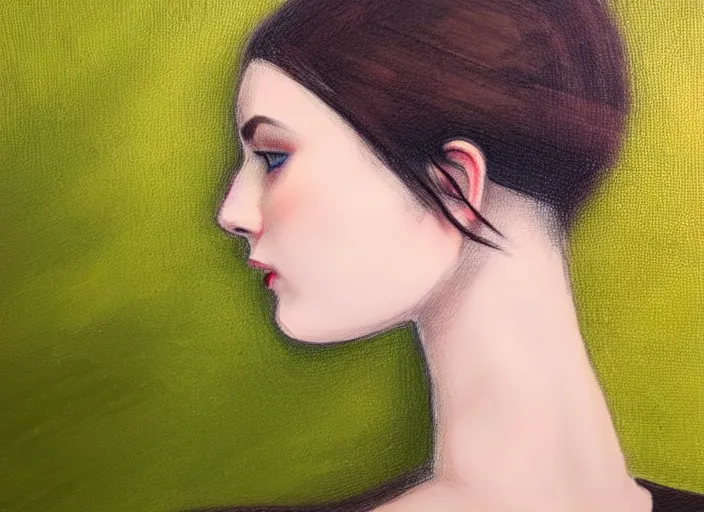 Image similar to landscape, a young woman between the ages of 2 0 - 2 5 years, wearing clothes made of leaves, fine art, modern realism, sharp focus, good lighting, trending on artstation, trending on tiktok, smooth drawing, elegant, authoritative, without anomalies.