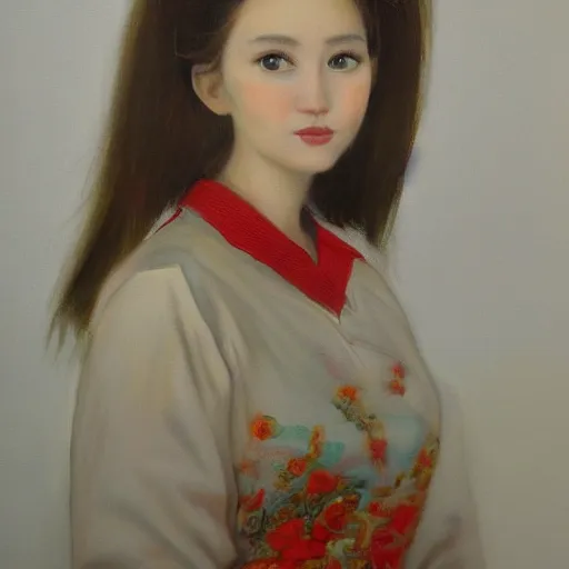 Prompt: of a portrait painting of a beautiful russian girl,, soft vibrant colors, with acient chinese clothes, cartoony