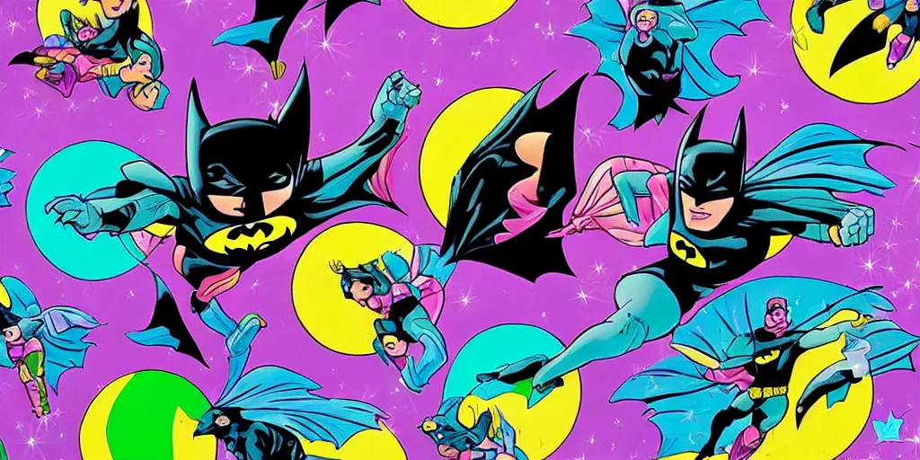 Image similar to batman in the style of lisa frank