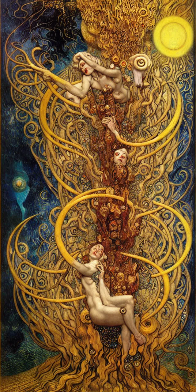 Image similar to Divine Chaos Engine by Karol Bak, Jean Delville, William Blake, Gustav Klimt, and Vincent Van Gogh, symbolist, visionary