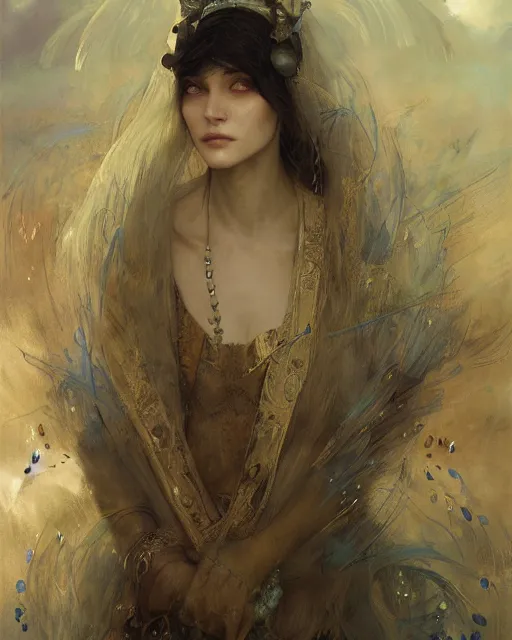 Prompt: a beautiful sorceress by Edgar Maxence, Ross Tran and Jules Bastien-Lepage and greg rutkowski
