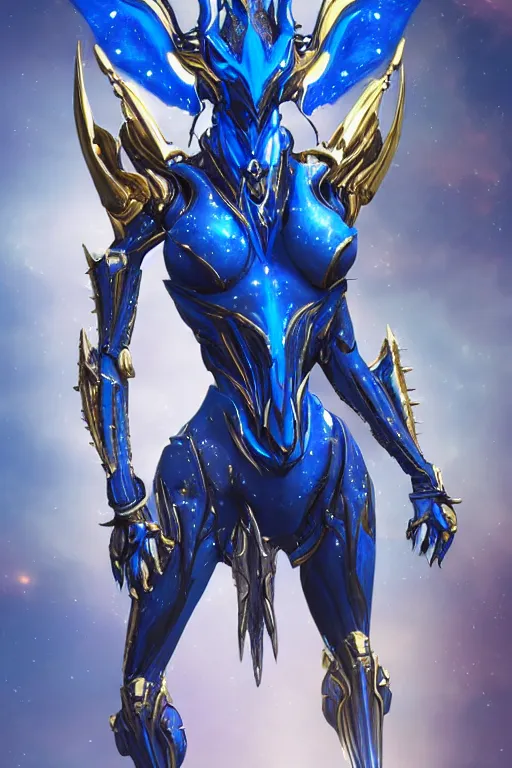 Prompt: intricate detail elegant beautiful stunning quality cosmic huge sexy hot goddess giantess female warframe anthro mecha female dragon, blue body, sharp metal ears, sharp spines, sleek eyes, smooth blue skin, sleek gold armor, galactic, epic proportions, epic scale, epic size, warframe destiny art, furry, dragon, goddess, giantess, artstation, deviantart