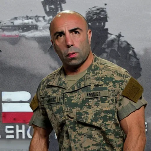 Prompt: Joe Rogan fights in the US military in a war against the chinese army