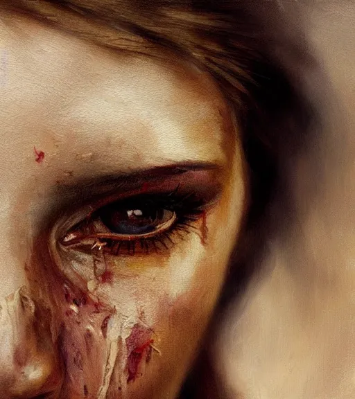 Image similar to high quality high detail painting by alberto mielgo and jaime jones, crying woman, cinematic, hd