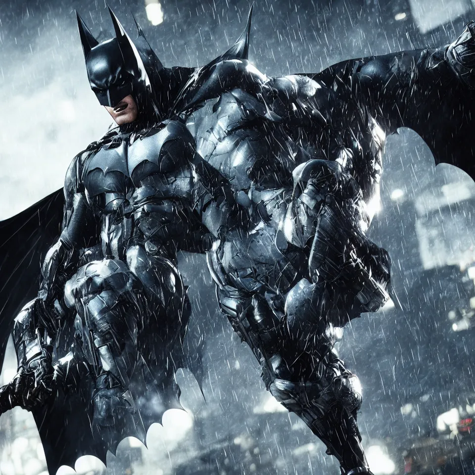 Image similar to batman from the arkham knight game, realistic, well detailed, 4 k,