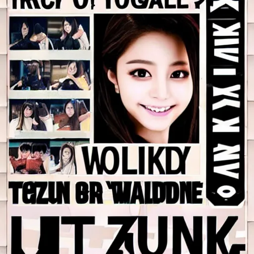 Prompt: propoganda poster of tzuyu from twice taking over the wold