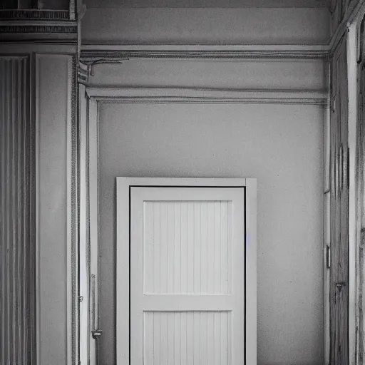 Image similar to a featureless white room with a red door on the far end, liminal space,