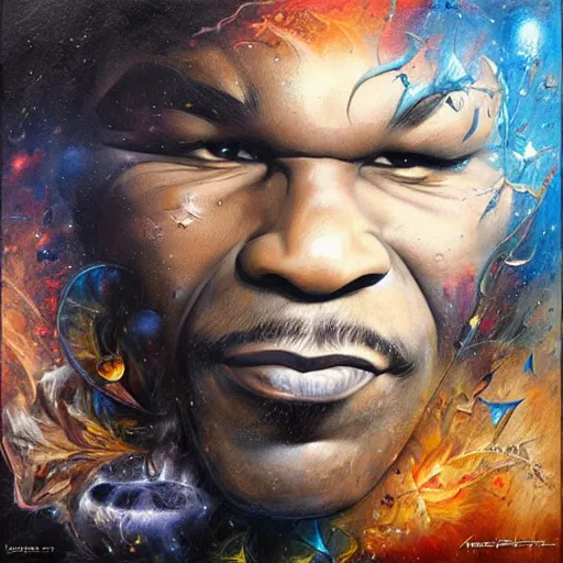 Image similar to mike tyson, ethereal, painting by karol bak