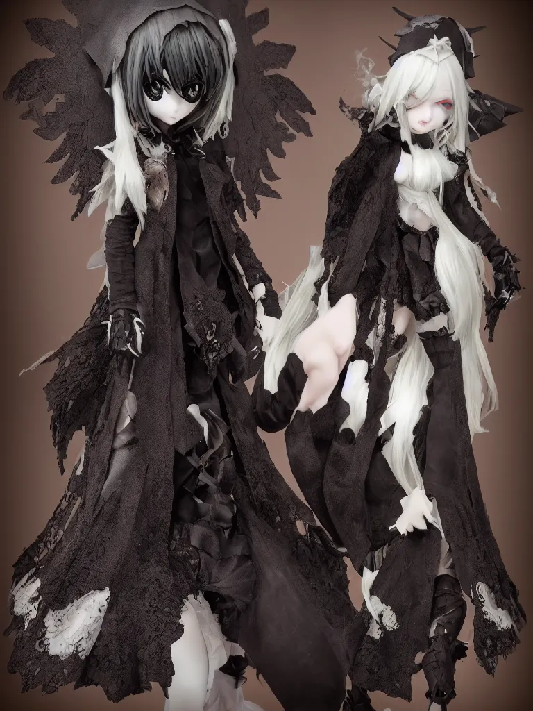 Prompt: cute fumo plush of a gothic maiden girl who is composed of shadows, shadowcreature, long dark tattered umbra, vray