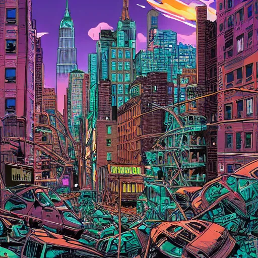 Image similar to abandoned new york city after nucler war, by dan mumford and sandra chevrier, 4 k