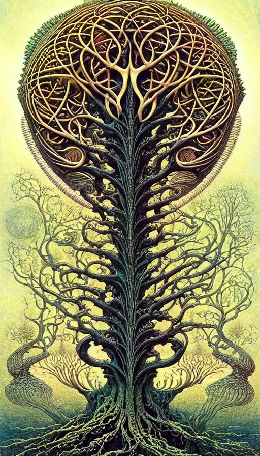 Image similar to tree of life by roger dean and andrew ferez, art forms of nature by ernst haeckel, divine chaos engine, symbolist, visionary, art nouveau, botanical fractal structures, organic, detailed, realistic, surreality