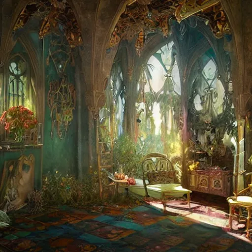 a beautiful interior of a fairy castle, fully