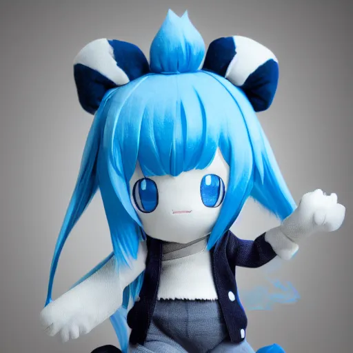 Image similar to cute fumo plush of a blue and white - haired prankster, anime, vray