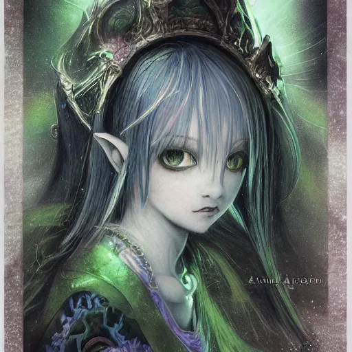 Prompt: Portrait of ethereal goblin princess by Yoshitaka Amano