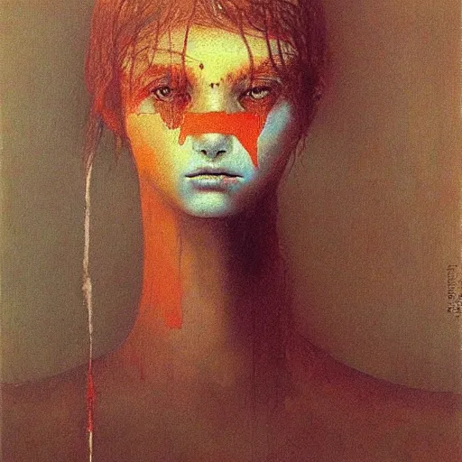 Prompt: portrait painting of ((((((((wolf)))))))) girl by Beksinski