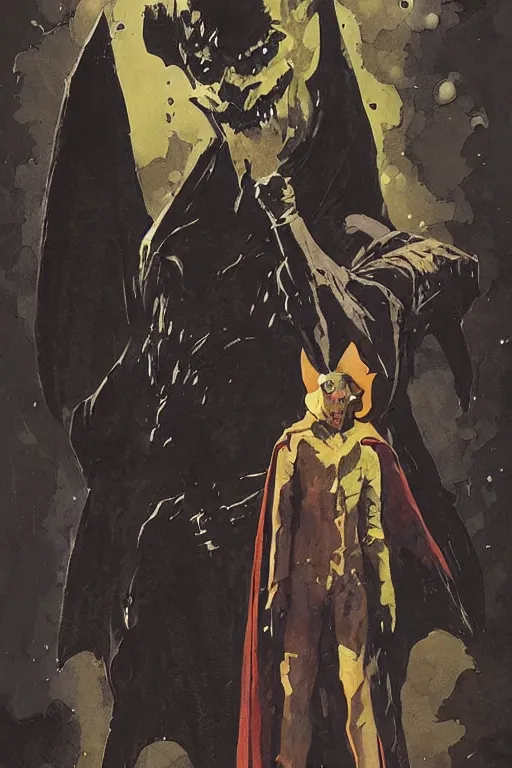 Image similar to pulp scifi fantasy illustration full body portrait of nosferatu wearing cape beside spaceman, by norman rockwell, jack kirby, bergey, craig mullins, ruan jia, jeremy mann, tom lovell, 5 0 s, astounding stories, fantasy