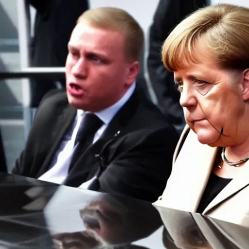 Prompt: Angela Merkel having rap battle with Eminem