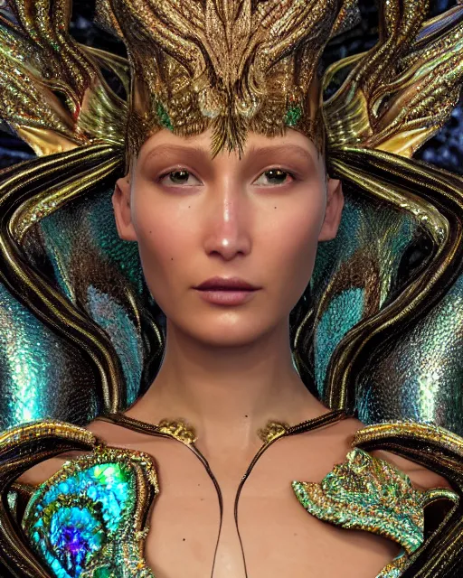 Image similar to a highly detailed metahuman 4 k close up render of an alien goddess bella hadid monument face accessories in iris van herpen dress schiaparelli in diamonds crystals swarovski and jewelry iridescent in style of alphonse mucha gustav klimt trending on artstation made in unreal engine 4