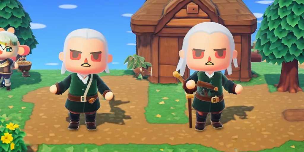 Image similar to geralt of rivia in animal crossing new horizons