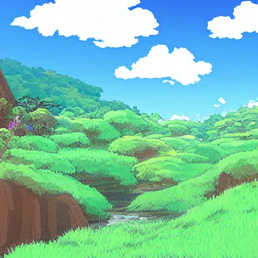 Prompt: beautiful landscape by studio ghibli, digital art