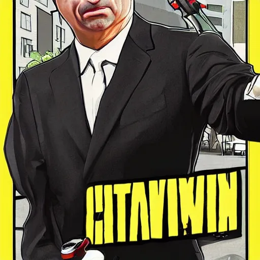 Image similar to “Rowan Atkinson in GTA V, cover art by Stephen Bliss, Boxart, loadscreen”