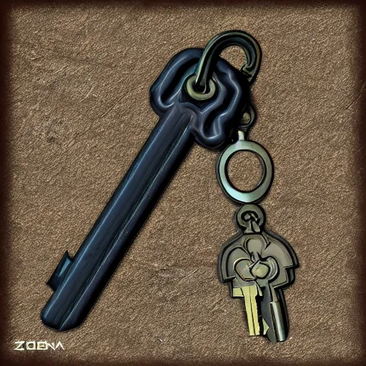 Image similar to metal key for the doors, rpg game inventory item, zoomed on, stylized, perspective view, ArtStation concept