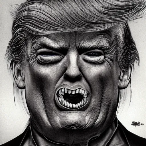 Prompt: Portrait by H.R.Giger of Donald Trump degenerated abomination, photo-realistic, 2K, highly detailed