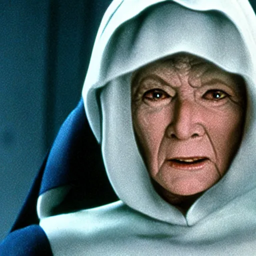 Prompt: martha stewart as emperor palpatine, cinematic still, 7 0 mm, star wars,