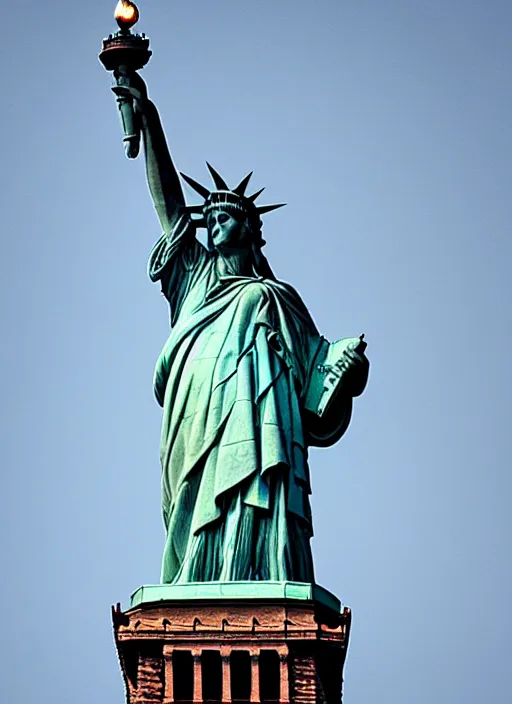 Image similar to the statue of liberty has the face of the devil