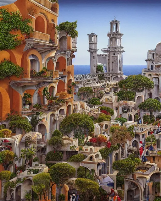 Image similar to city of conversano, apulia by roger dean, biomechanical, 4 k, hyper detailed