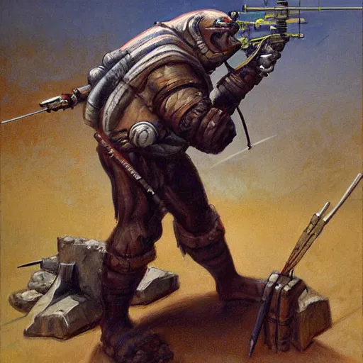 Image similar to orc spaceman shooting a bow, digital painting, by bowater charlie, by delville jean