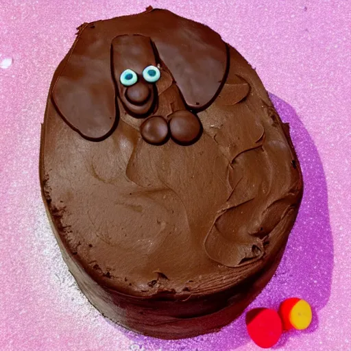 Image similar to chocolate cake with sprinkles in the shape of a dog