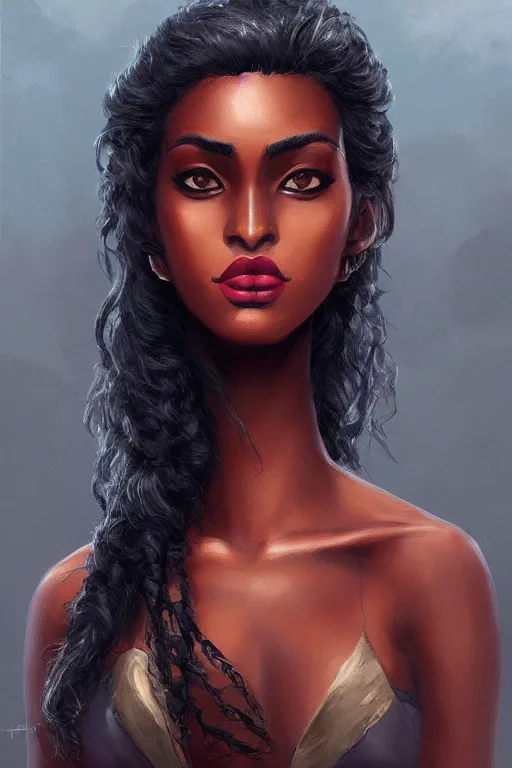 Portrait of black beautiful steampunk girl, D&D, face