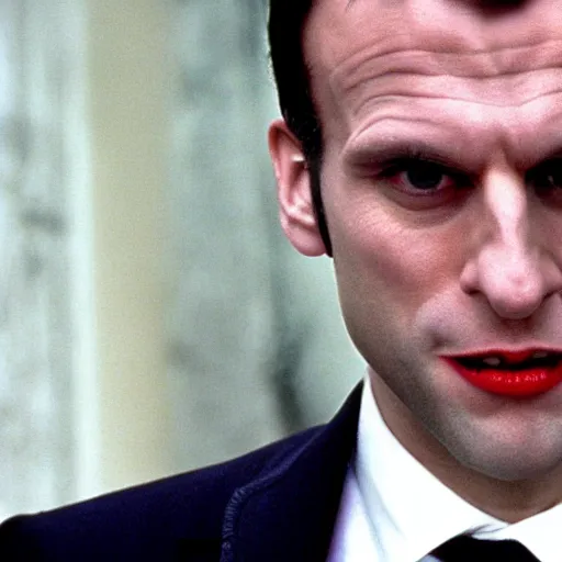 Image similar to vampire Emmanuel Macron in American Psycho (1999)