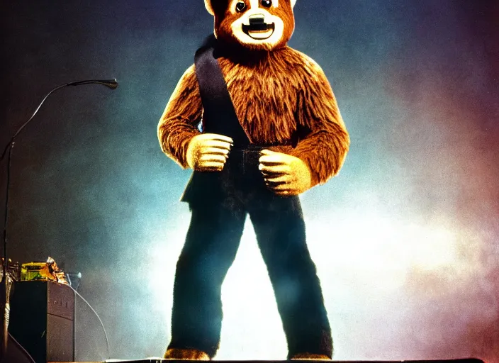 Prompt: publicity photo still of smokey the bear on tour with ozzy osborne live on stage, 8 k, live concert lighting, mid shot