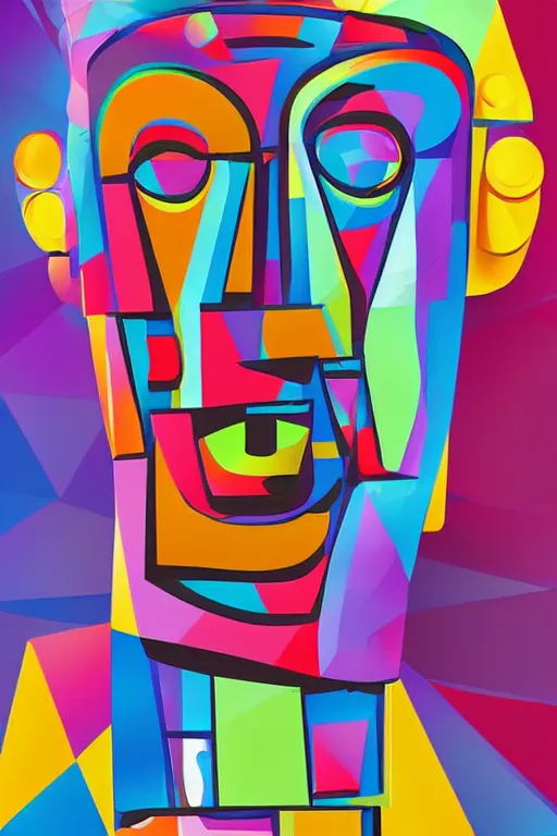 Image similar to cubist moai statue cutout digital illustration cartoon colorful beeple