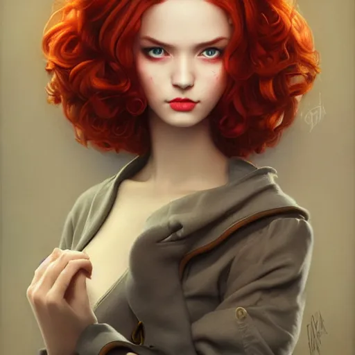 Image similar to Lofi portrait, Pixar style by Stanley Artgerm and Tom Bagshaw and Tristan Eaton and Tim Burton, redhead